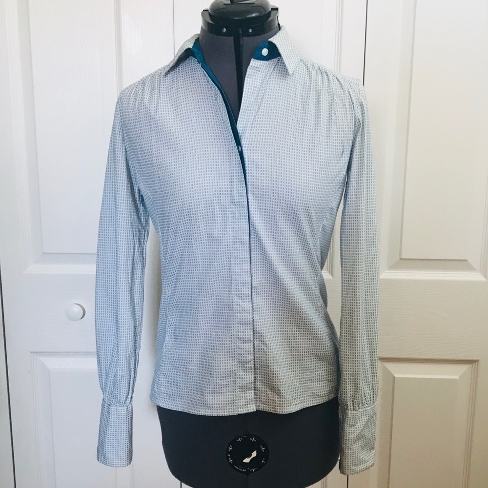 Banana Republic Blue Patterned Cotton Blend Long Sleeve Button Up • Size XS